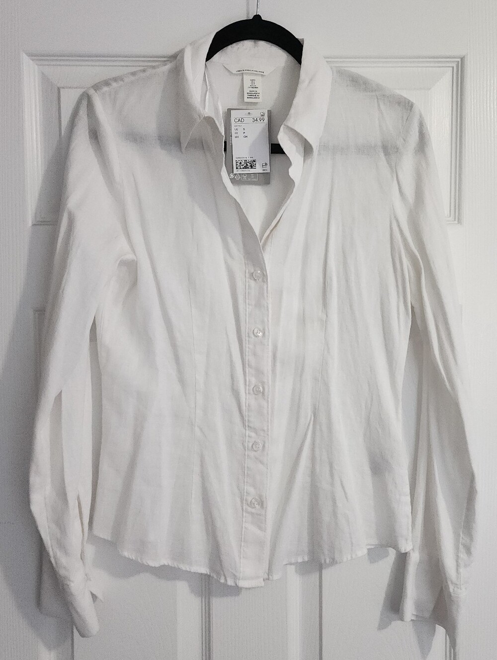 H&M Linen Button Down White Collared Shirt